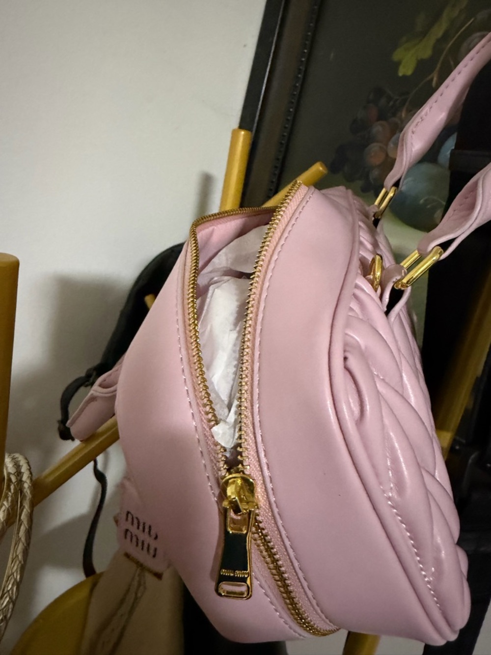 Miu Miu Light Pink Matelassé Handle Satchel with Gold Hardware - Picture 4 of 7